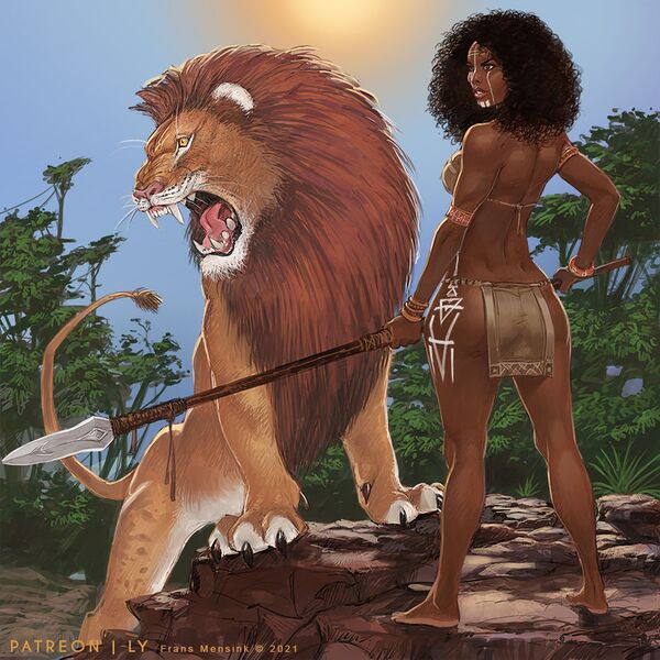 Файл:Африканка и лев от Frans Mensink.jpg