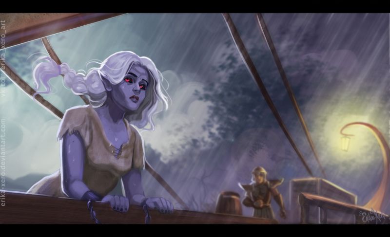 Нереварин-данмерка на корабле в Сейда Нин художник Erika Xero.jpg