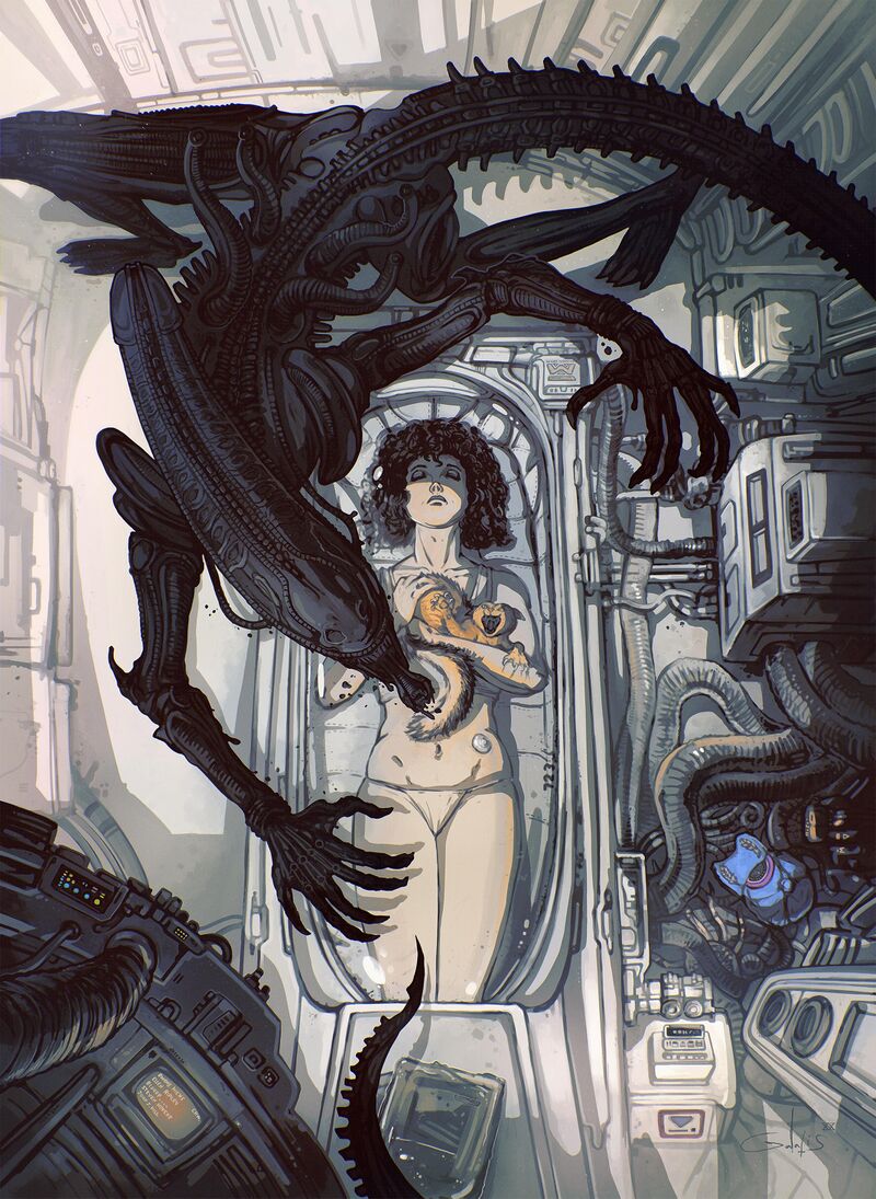 Рипли, кот и ксеноморф от Anthony Galatis.jpg