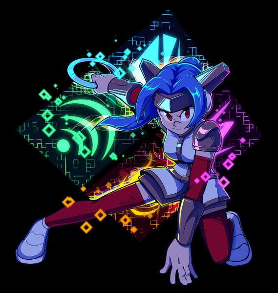Файл:CrossCode - Лея на фоне контуров.jpg