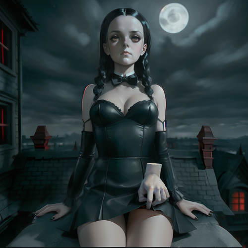 Full age Wednesday Addams by Stable Diffusion.png
